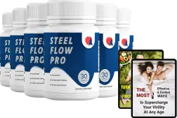 Six bottles of Steel Flow Pro with two bonus digital guides