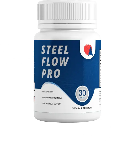 Bottle of Steel Flow Pro prostate supplement capsules